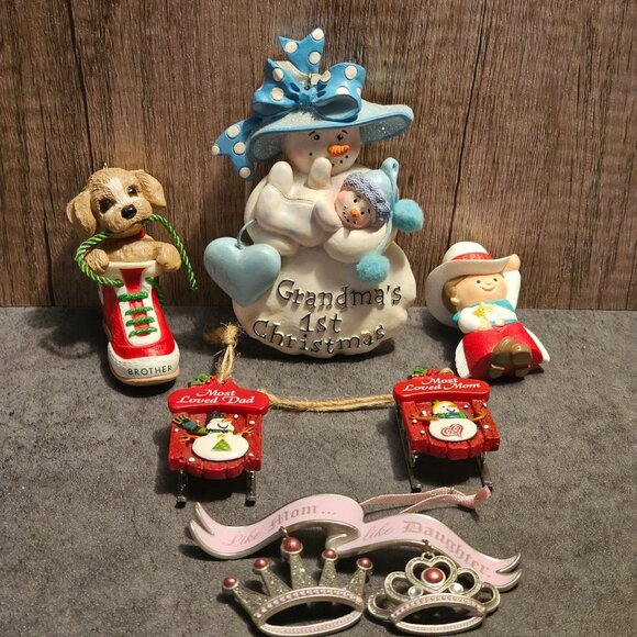 Lot of 6 Family-Themed Christmas Ornaments Mom Grandma Dad Brother Daughter - Picture 1 of 11